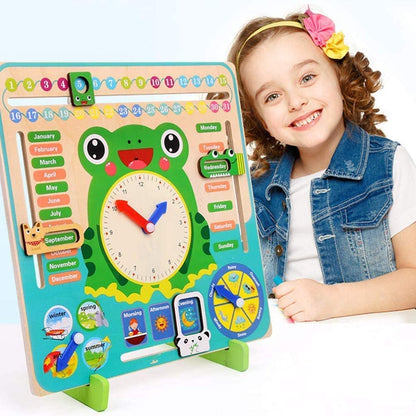 Wooden Educational Calendar Clock with Multiple Activities