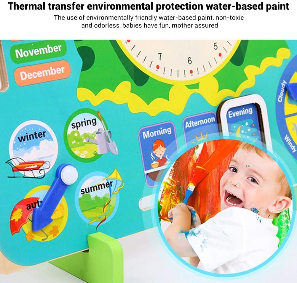 Wooden Educational Calendar Clock with Multiple Activities