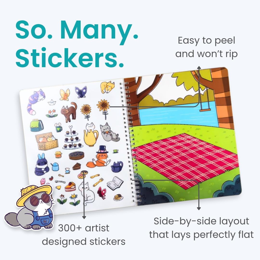 500+ Cat Sticker Book with 8 Coloring Pages (Ages 2 -8 Years)