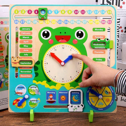 Wooden Educational Calendar Clock with Multiple Activities