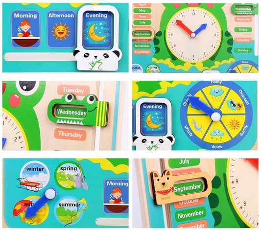 Wooden Educational Calendar Clock with Multiple Activities