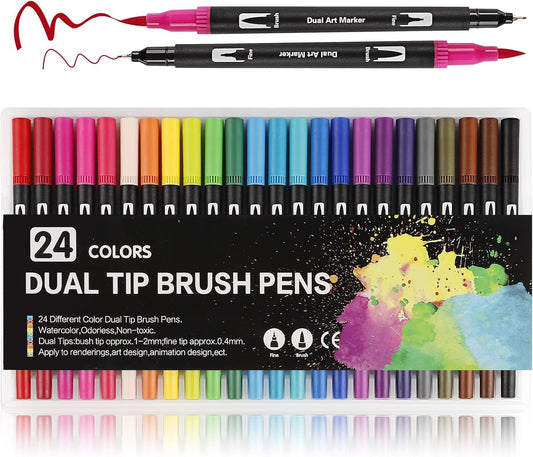 24 Colors Dual Tip Art Markers Sketch Pens