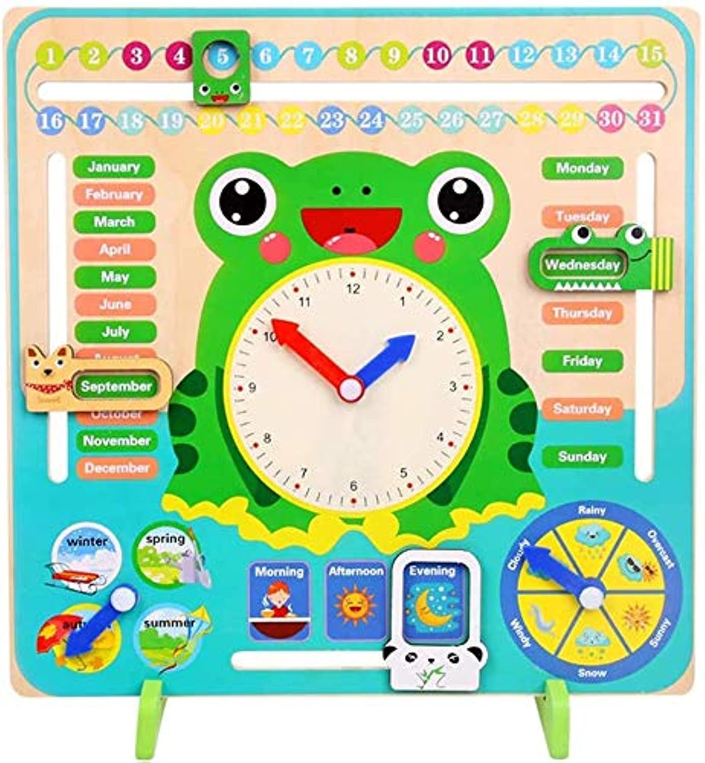 Wooden Educational Calendar Clock with Multiple Activities