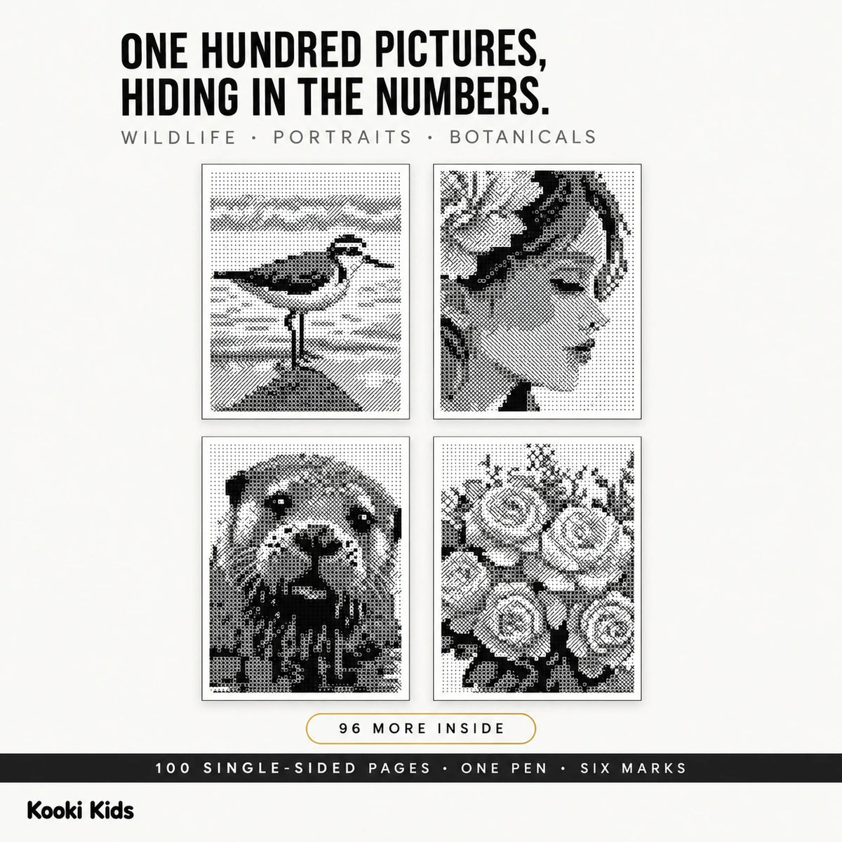 100 Color by Number Monochrome Mysteries