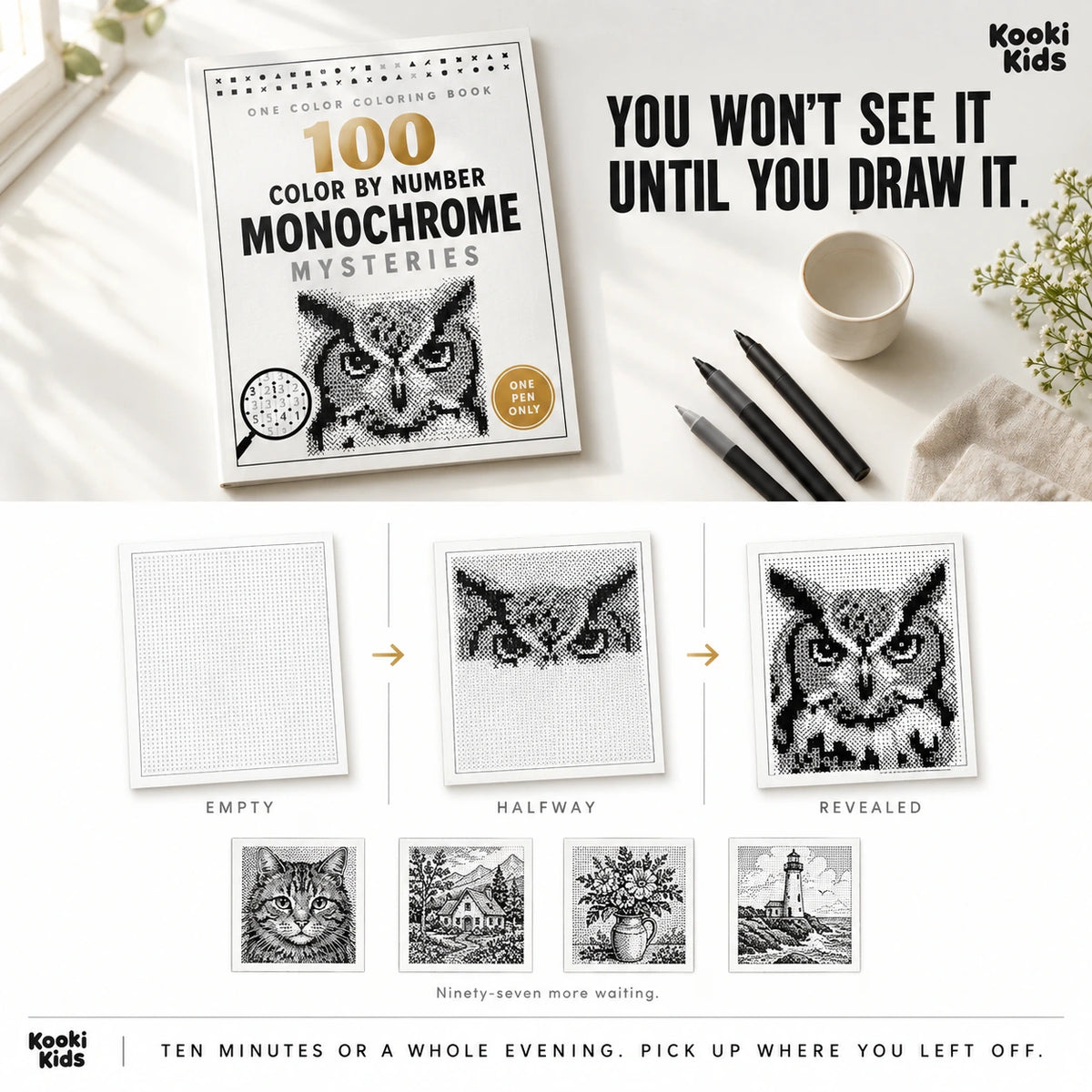 100 Color by Number Monochrome Mysteries